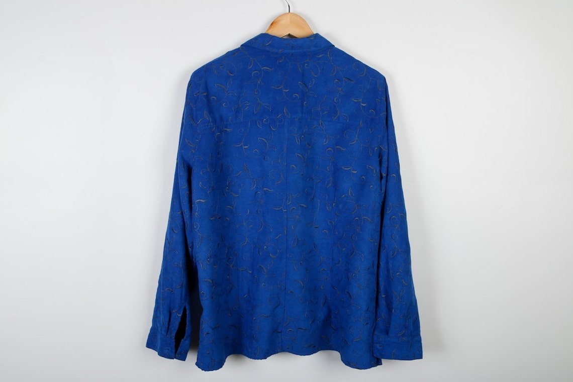 Cornflower Blue Blouse Embroidered Shirt Secretary's Long Etsy