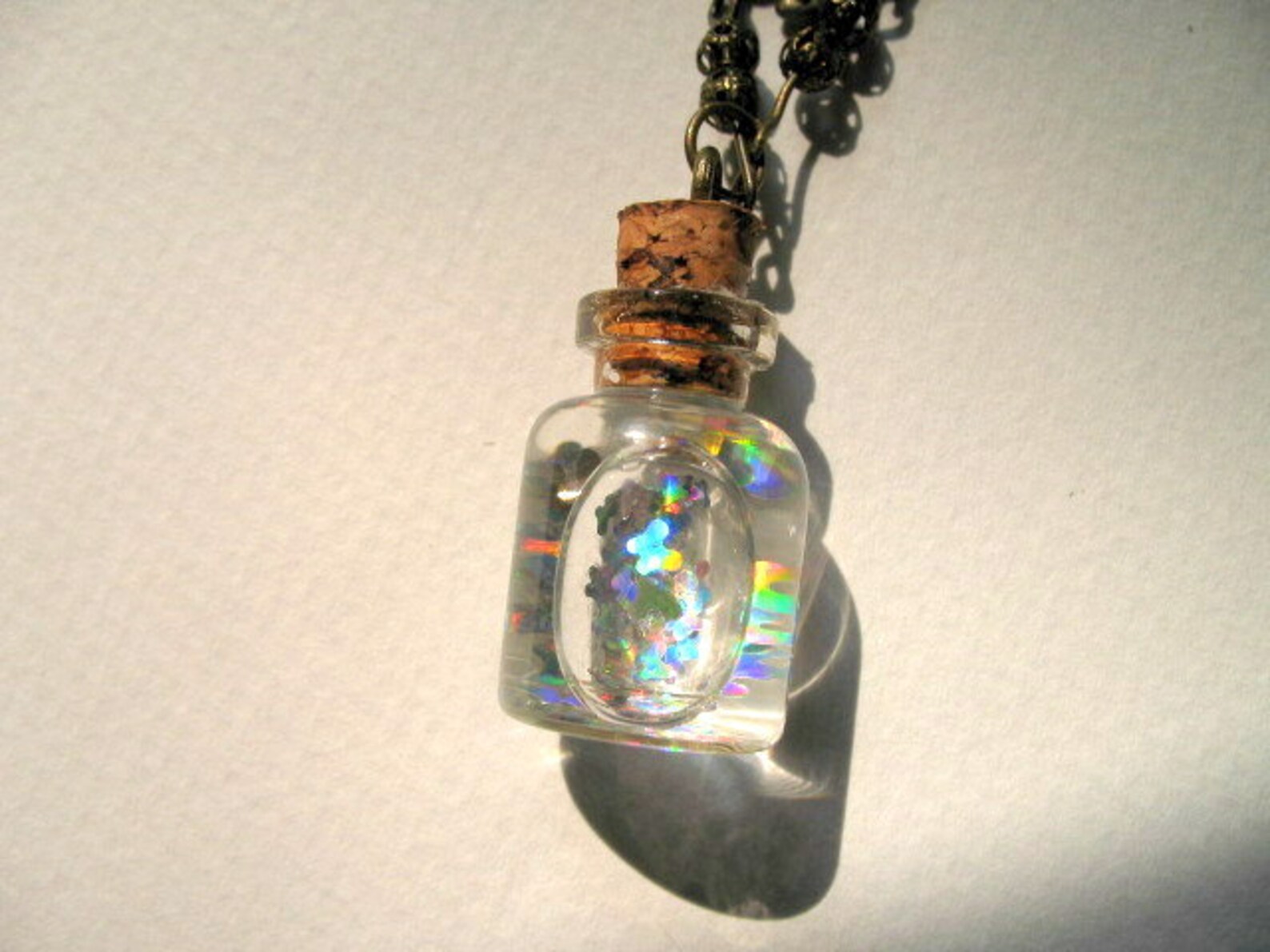 Cute Bottle Necklace, Madame Butterfly, Floating Glitter, Butterfly