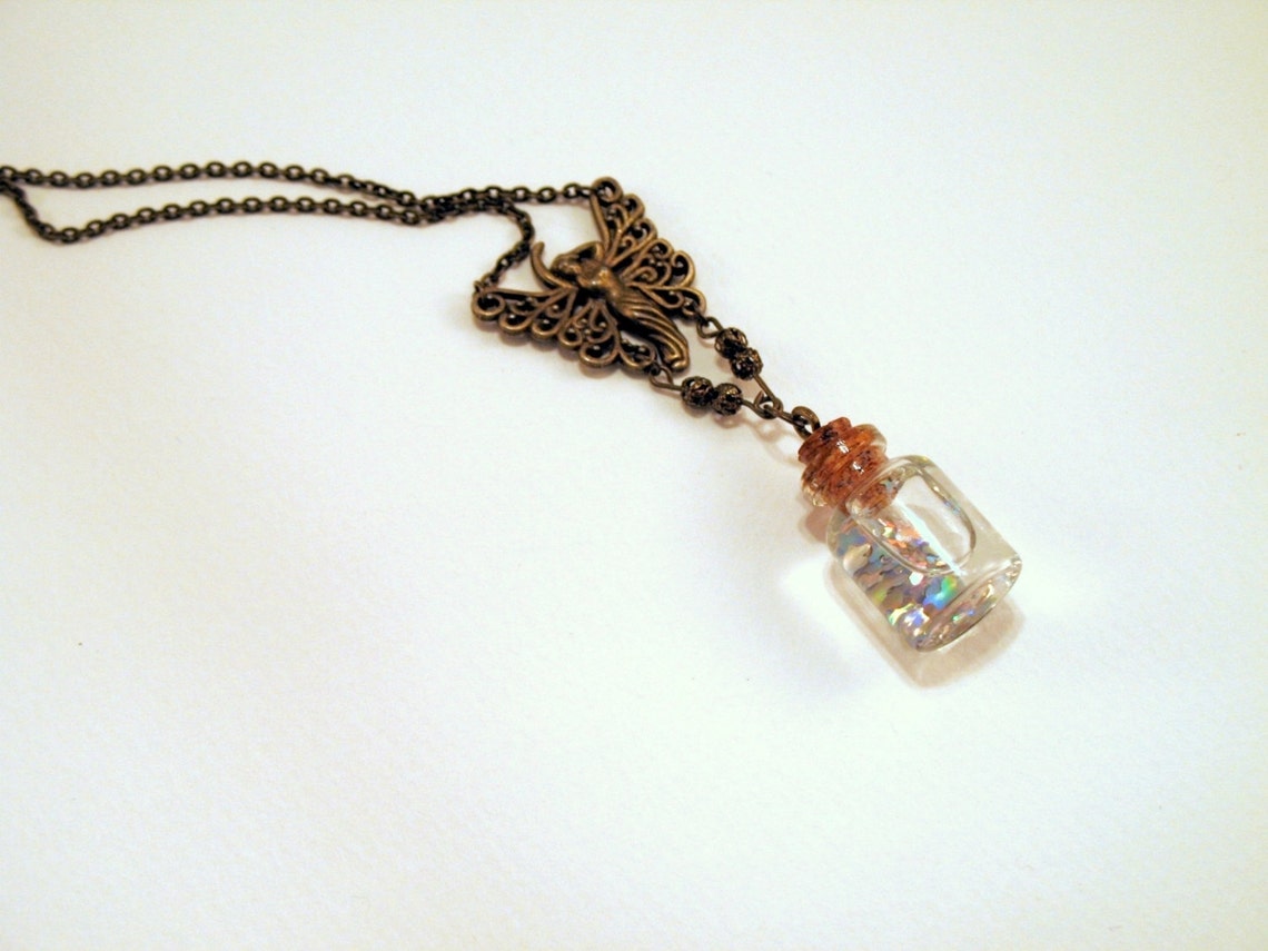 Cute Bottle Necklace, Madame Butterfly, Floating Glitter, Butterfly