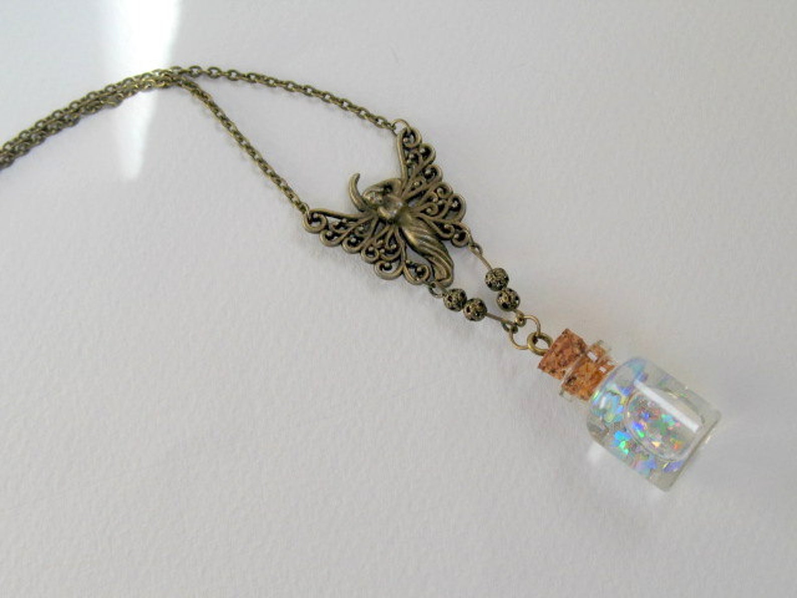 Cute Bottle Necklace, Madame Butterfly, Floating Glitter, Butterfly