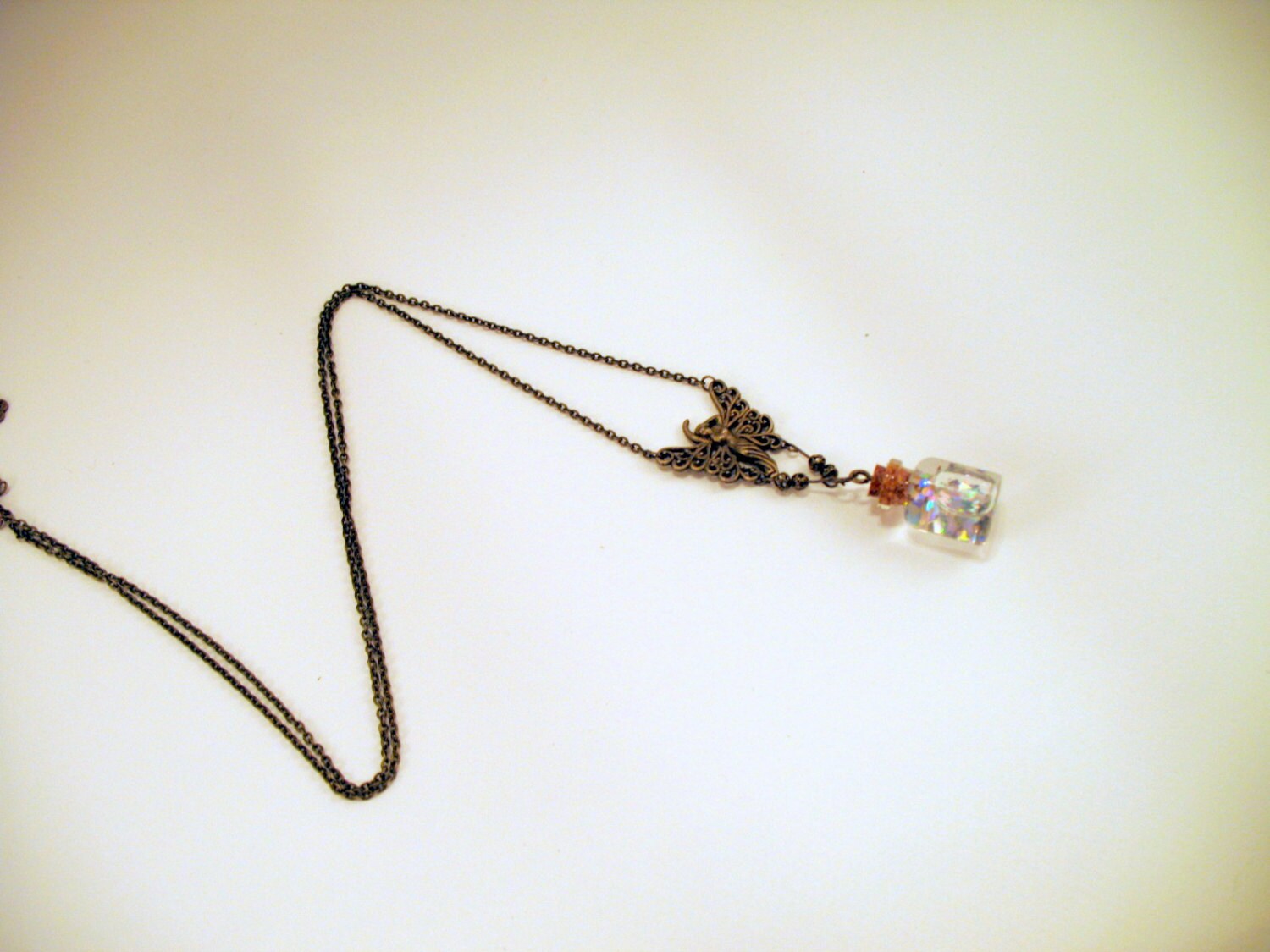 Cute Bottle Necklace, Madame Butterfly, Floating Glitter, Butterfly