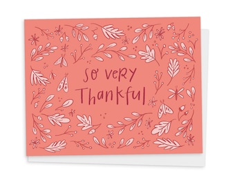 So Very Thankful Greeting Card - Blank Thank You Note with Envelope - Fall Holiday Card - Thanksgiving Hostess Gift - Woodland Stationery