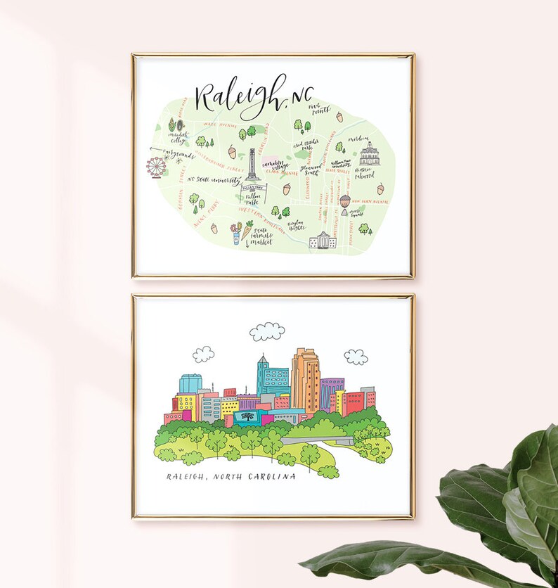 Raleigh North Carolina Map Downtown Art Print / NCSU Poster / Etsy