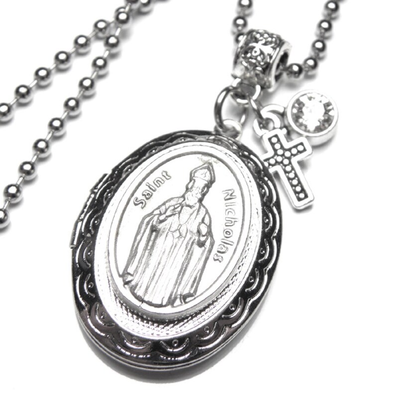 Patron Saint of Children Jewelry Nicholas Catholic Holy Medal Locket Necklace Confirmation Baptism Gift St Catholic Gift