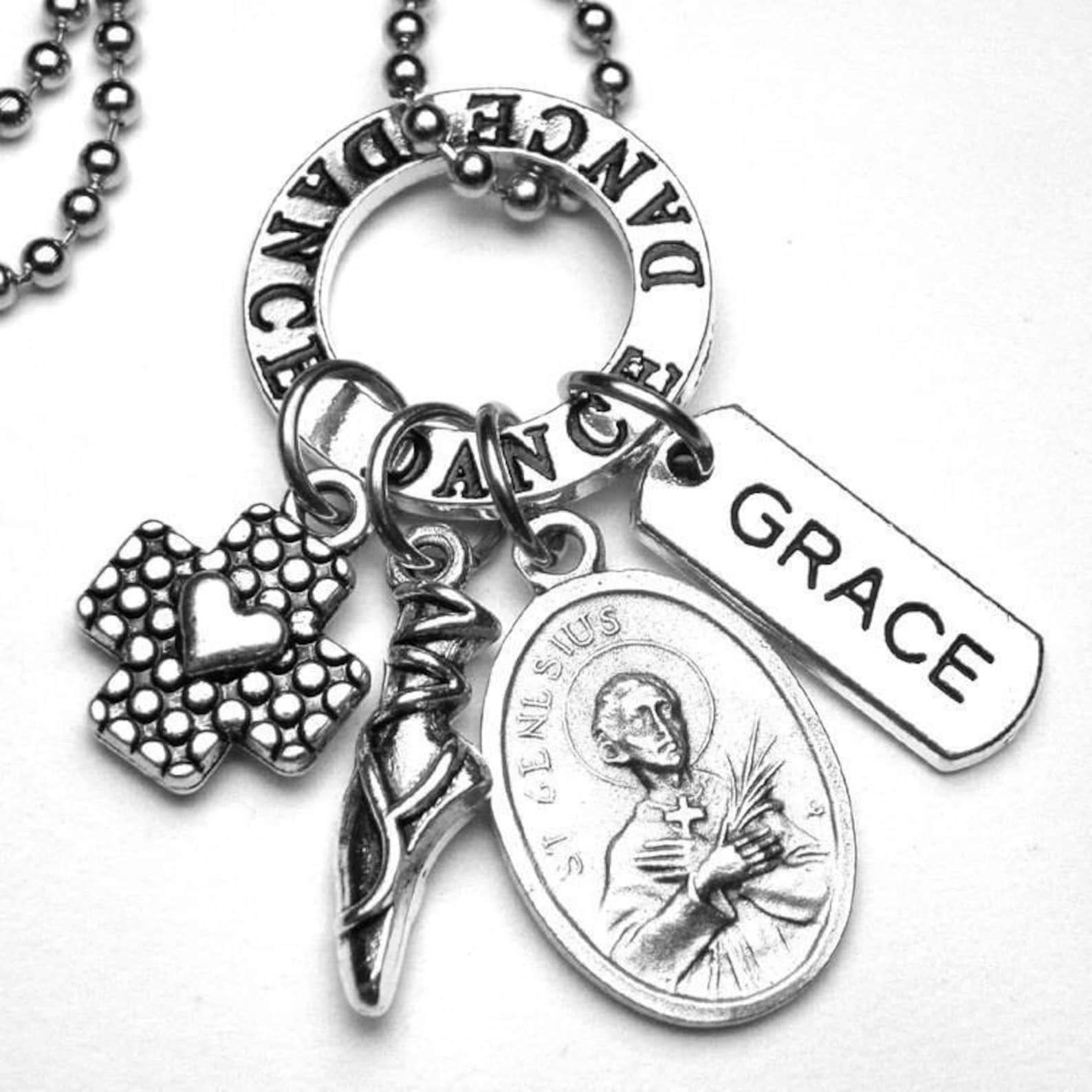dancers patron saint st. genesius holy medal charm necklace or key chain keychain, catholic jewelry gift, grace, dance, ballet, dancers patron saint st. genesius holy medal charm necklace or key chain keychain, catholic jewelry gift, grace, dance, ballet,