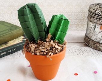 Cactus Cactus Origami Paper Faux Office Plant Decor - Modern Home Decor - Regalo anniversario marito - Miss You Gift