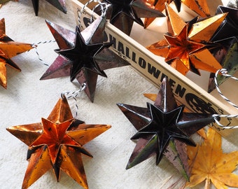 Modern Halloween Metallic Orange & Black Paper Star Ornament - Spooky Halloween Party - Moody Halloween Home Decor