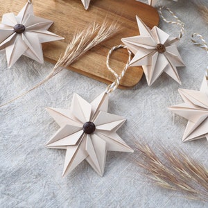 Natural Beige Paper Star With Coconut Button Christmas Decoration Hygge Farmhouse Christmas Ornament image 3