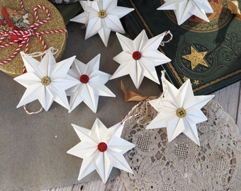 White North Star Paper Christmas Ornament - Modern Scandinavian Christmas Decoration - Minimalist Christmas Decor