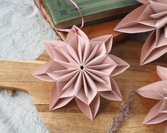 Sustainable Scandinavian Pink Christmas Snowflake Decor - Upcycled Plastic Free Decoration