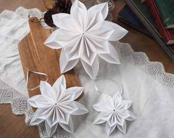 Origami Paper Christmas Decorations - SET of 3 - Hygge living Minimalist Home Decor - White Christmas Ornament