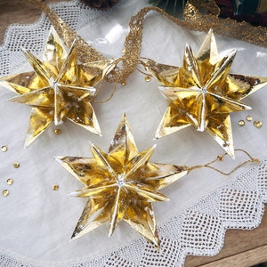 Maximalist Home Metallic Gold Origami Paper Star Decorations Gold Wedding Ornaments Gold Home Accessories Gold Christmas Ornaments imagem 4