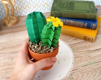 Yellow Flower Paper Cactus Succulent Indoor Plant - 1st Wedding Anniversary Gift