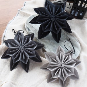 Monochrome Black And Grey Origami Paper Snowflake Ornaments Winter Wedding Decor Winter Photo Props Inspo Product Photography Props image 7