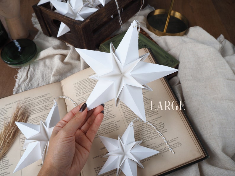 Scandi Nordic White Origami Paper Star Decoration Modern Minimalist White Christmas Decor 1 Large