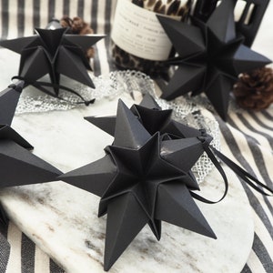 Black Paper Star Christmas Decoration Monochrome Minimalist Home Decor Goth Christmas decor image 4