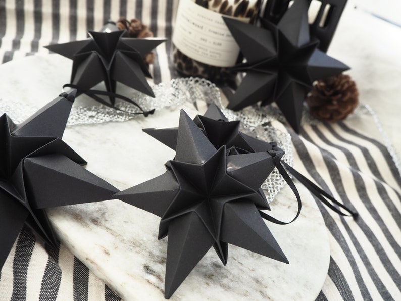 Black Paper Star Christmas Decoration Monochrome Minimalist Home Decor Goth Christmas decor image 4