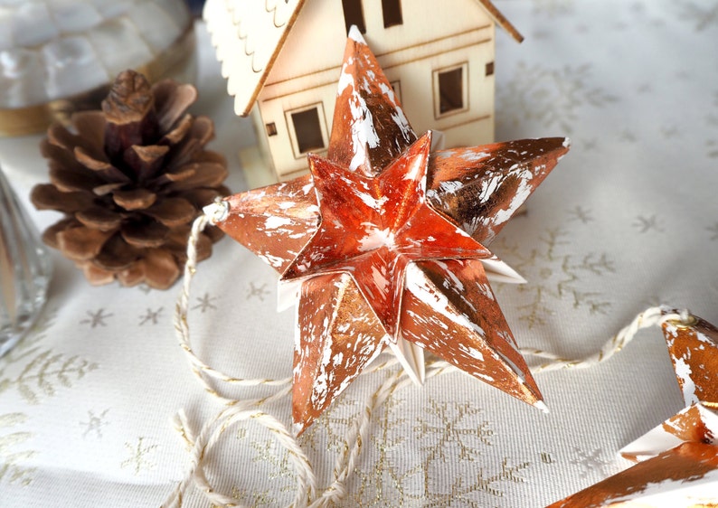 Maximalist Home Metallic Copper Paper Star Christmas Decoration Paper Star Copper Home Decor Rustic Christmas Copper Home Decor image 4