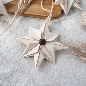 Natural Beige Paper Star With Coconut Button Christmas Decoration Hygge Farmhouse Christmas Ornament image 4