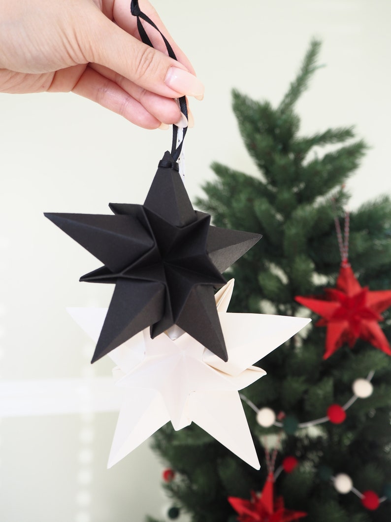 Black Paper Star Christmas Decoration Monochrome Minimalist Home Decor Goth Christmas decor image 7