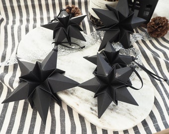 Black Paper Star Christmas Decoration - Monochrome Minimalist Home Decor - Goth Moody Christmas decor
