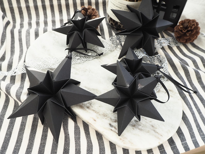 Black Paper Star Christmas Decoration Monochrome Minimalist Home Decor Goth Christmas decor image 1