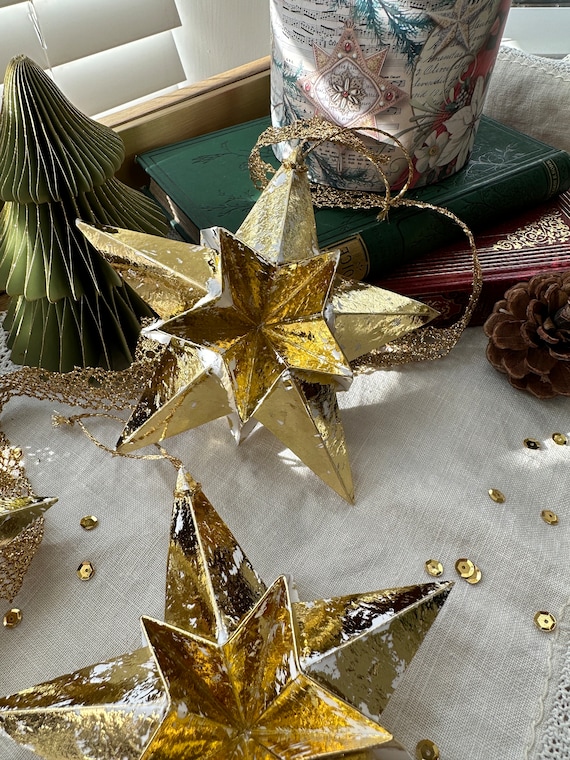 Décorations De Noël : Ornements étoiles 3D Or Et Argent - Occasion, Bon état Général
