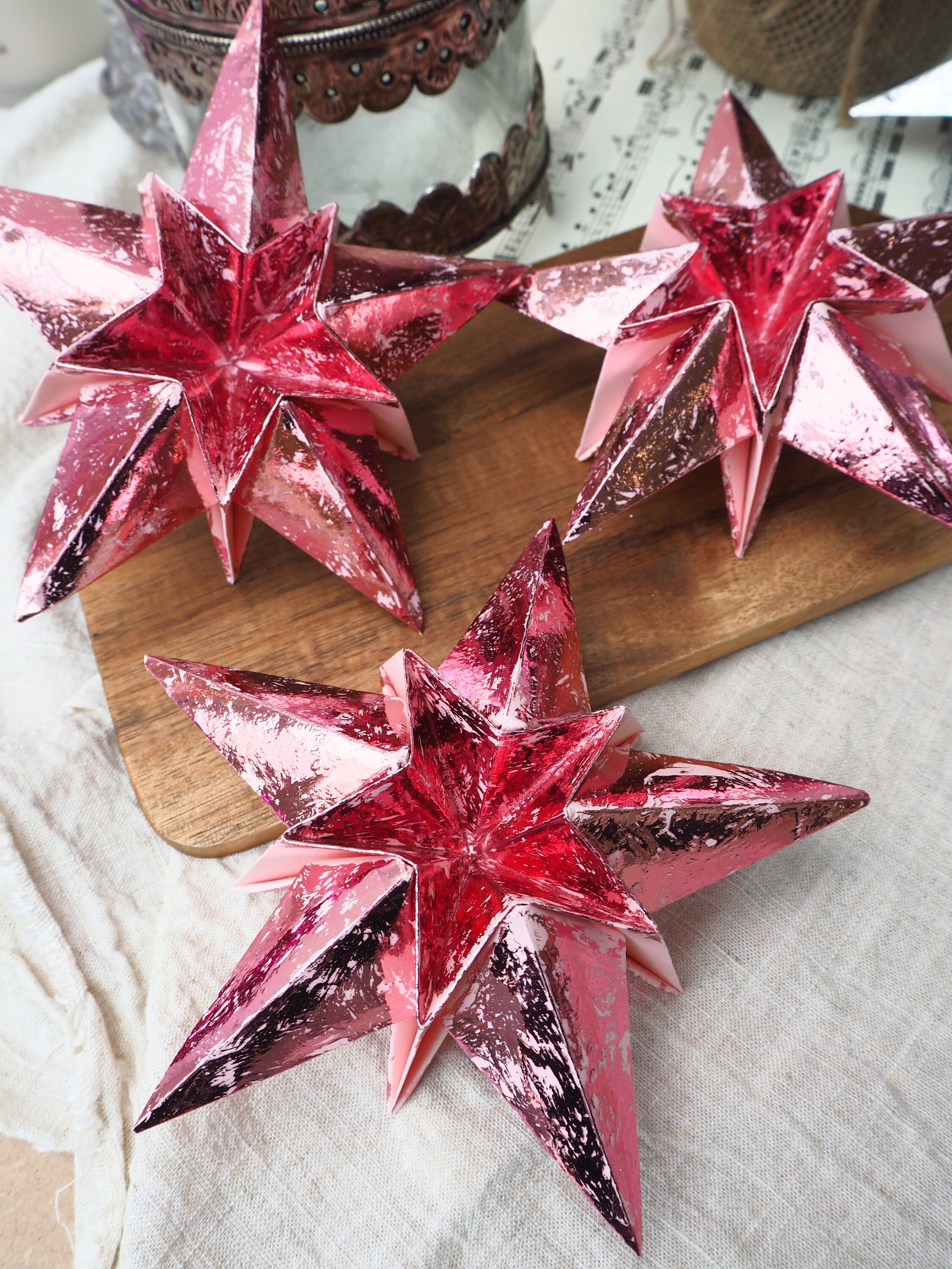 Puffed Stars Christmas Baby Pink Metallic Origami Paper Stars | Handmade Stars ...