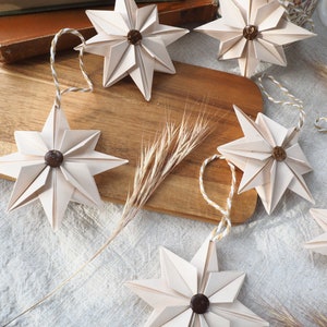 Natural Beige Paper Star With Coconut Button Christmas Decoration Hygge Farmhouse Christmas Ornament image 7