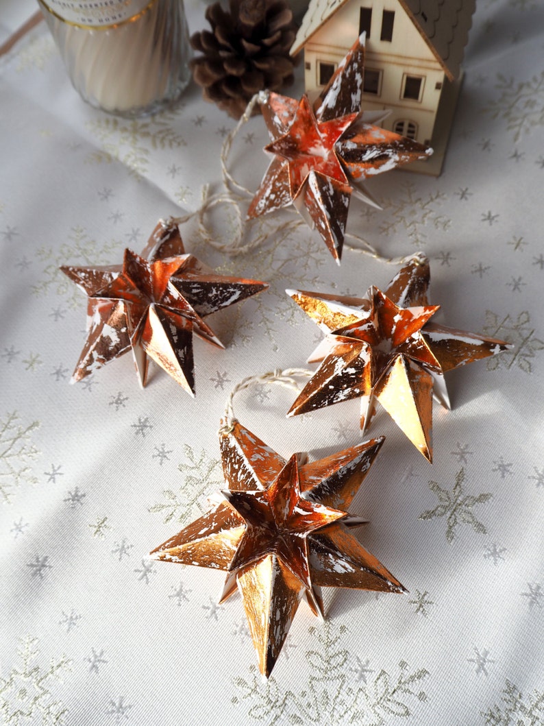 Maximalist Home Metallic Copper Paper Star Christmas Decoration Paper Star Copper Home Decor Rustic Christmas Copper Home Decor image 2