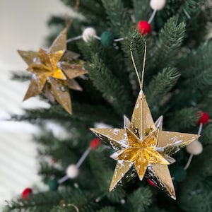 3 Modern Metallic Gold Origami Paper Star Christmas Decoration - Rustic Christmas Ornaments