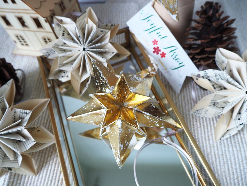Maximalist Home Metallic Gold Origami Paper Star Decorations Gold Wedding Ornaments Gold Home Accessories Gold Christmas Ornaments image 3