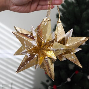 Maximalist Home Metallic Gold Origami Paper Star Decorations Gold Wedding Ornaments Gold Home Accessories Gold Christmas Ornaments imagem 9