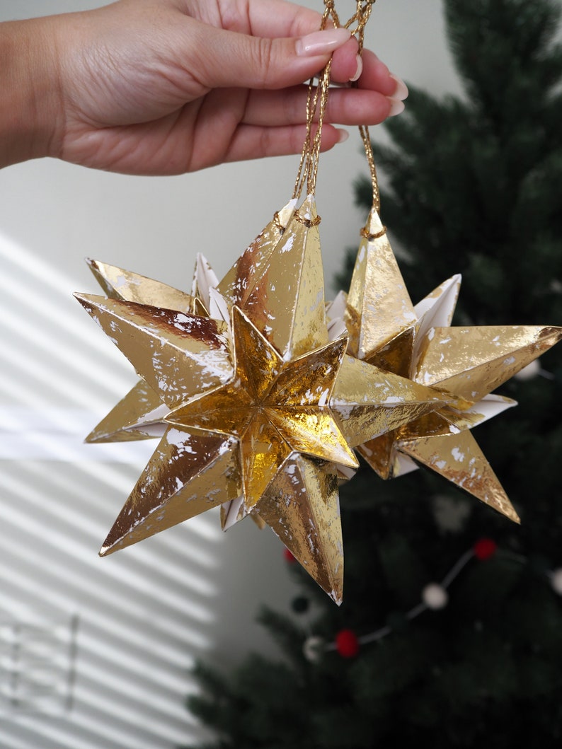 Maximalist Home Metallic Gold Origami Paper Star Decorations Gold Wedding Ornaments Gold Home Accessories Gold Christmas Ornaments imagem 9