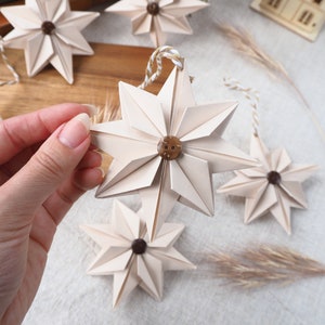 Natural Beige Paper Star With Coconut Button Christmas Decoration Hygge Farmhouse Christmas Ornament image 5