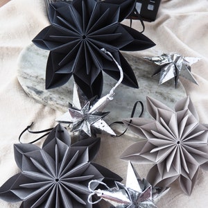 Monochrome Black And Grey Origami Paper Snowflake Ornaments Winter Wedding Decor Winter Photo Props Inspo Product Photography Props image 8