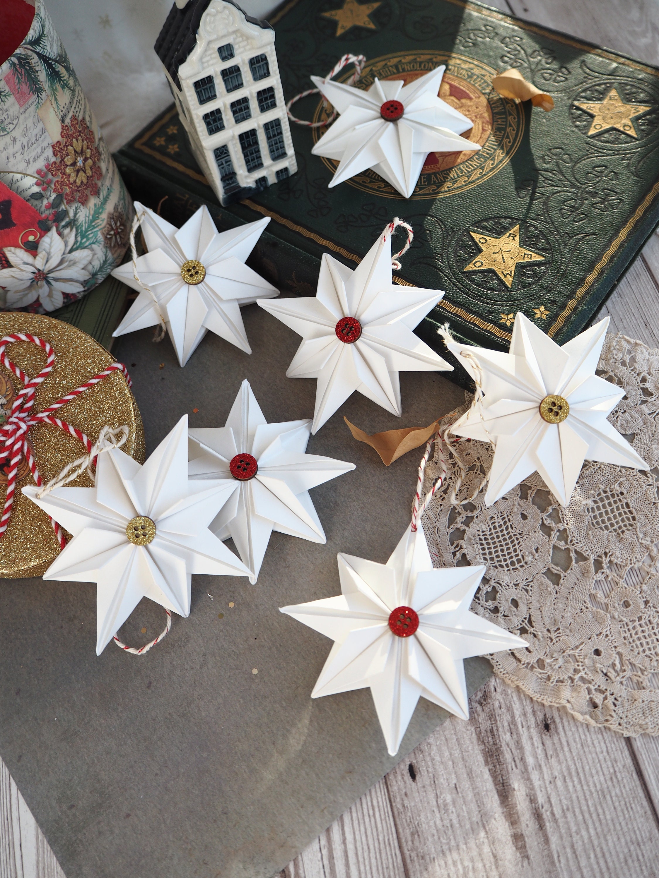 Scandi Nordic White Origami Paper Star Decoration Modern Minimalist White  Christmas Decor 