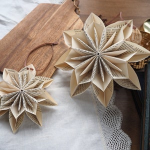 Vintage Book Paper Snowflake Christmas Decorations - SET of 2 - Sustainable Eco Friendly Christmas - Hygge living Farmhouse Home Decor