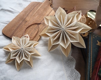 Vintage Book Paper Snowflake Christmas Decorations - SET of 2 - Sustainable Eco Friendly Christmas - Hygge living Farmhouse Home Decor