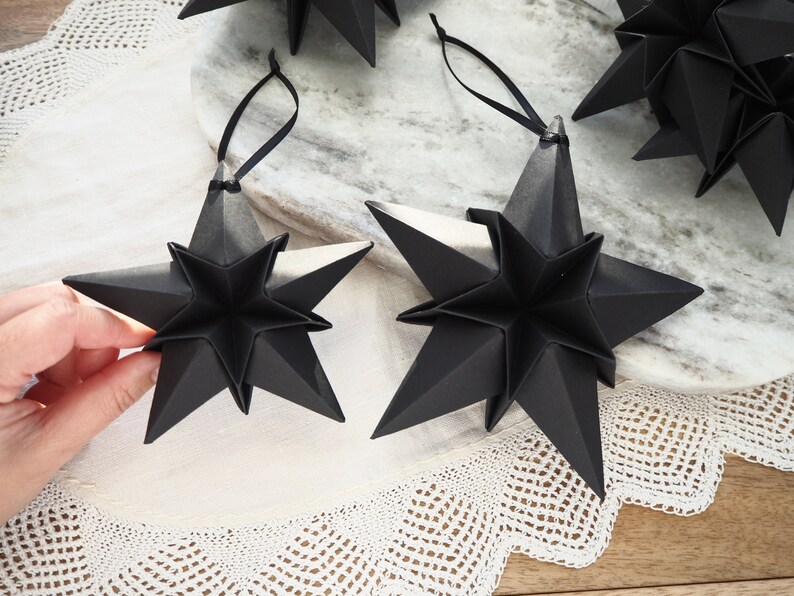 Black Paper Star Christmas Decoration Monochrome Minimalist Home Decor Goth Christmas decor image 6