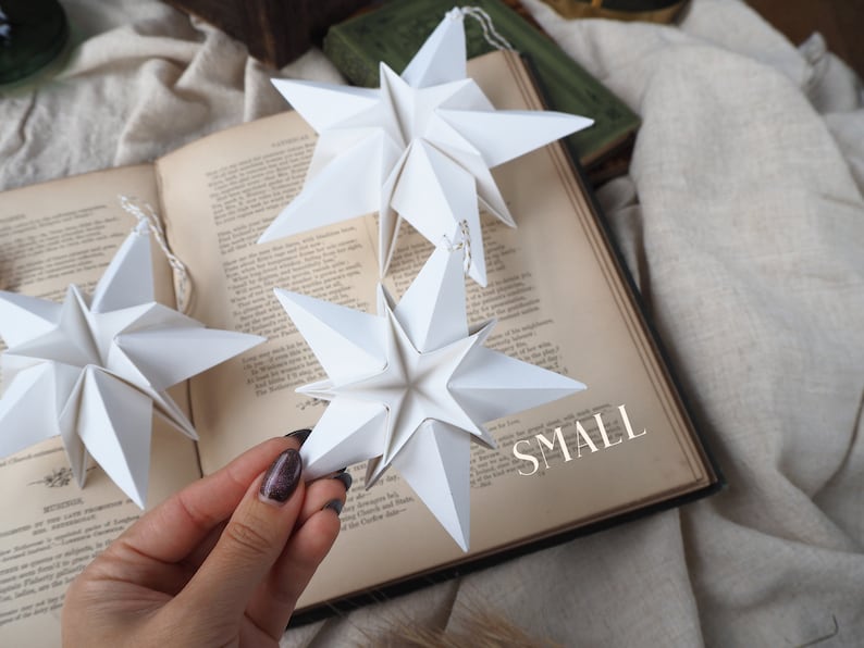 Scandi Nordic White Origami Paper Star Decoration Modern Minimalist White Christmas Decor 1 Small