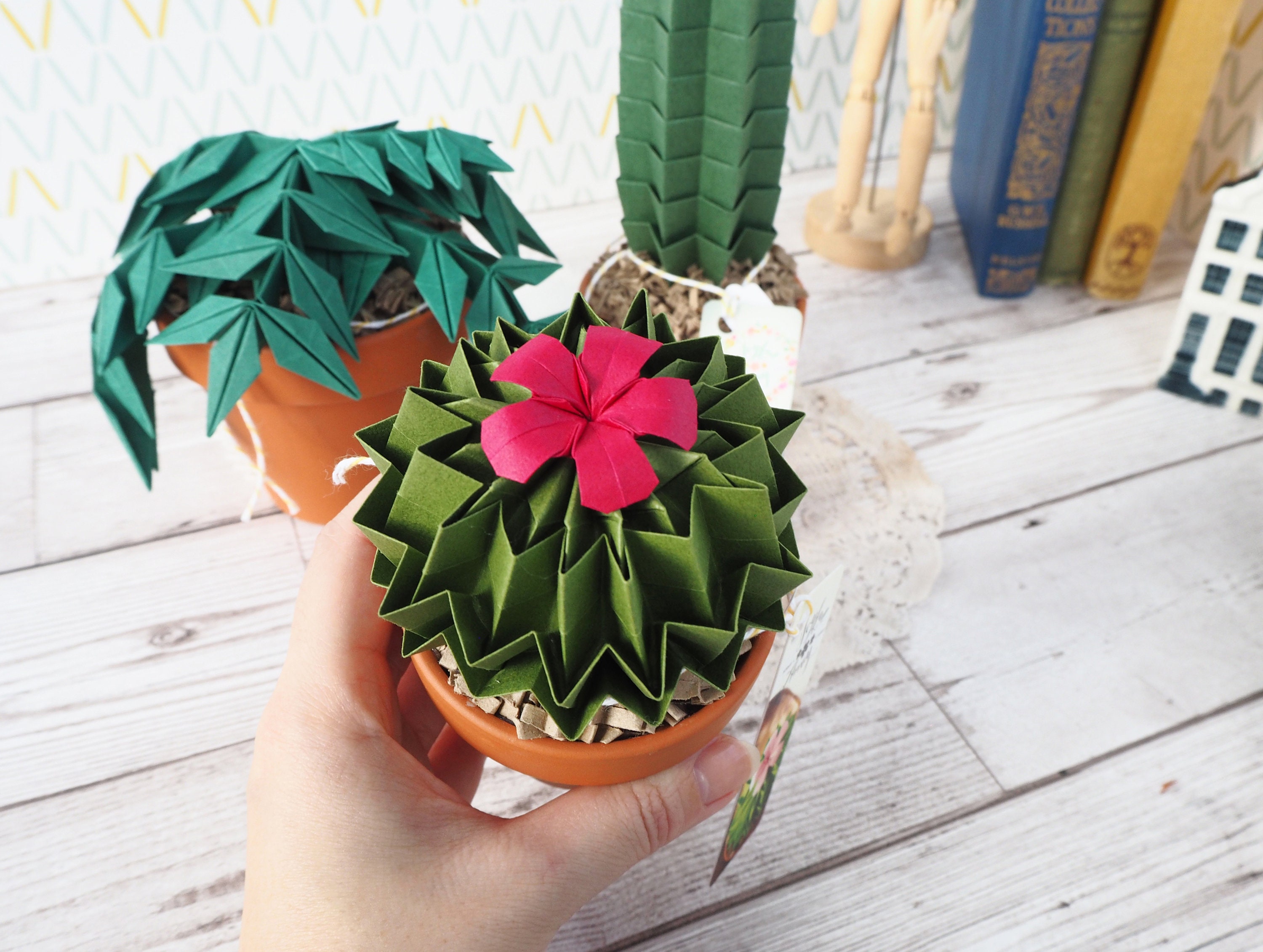 Fern Green Origami Paper Cactus Plant With Pink Flower - Paper Wedding  Anniversary Gift - Etsy