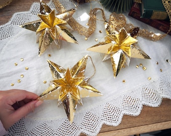 Maximalist Home Metallic Goud Origami Papier Sterdecoraties - Gouden Bruiloftsornamenten - Gouden Woonaccessoires - Gouden Kerstornamenten