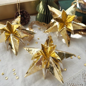 Maximalist Home Metallic Gold Origami Paper Star Decorations Gold Wedding Ornaments Gold Home Accessories Gold Christmas Ornaments image 2