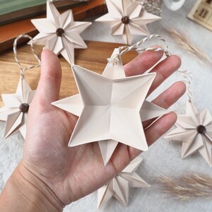 Natural Beige Paper Star With Coconut Button Christmas Decoration Hygge Farmhouse Christmas Ornament image 6