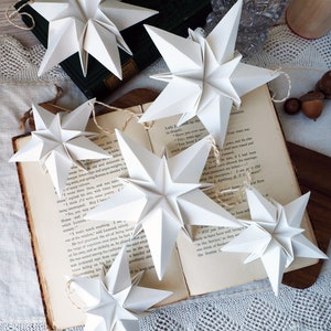 Scandi Nordic White Origami Paper Star Decoration - Modern Minimalist White Christmas Decor