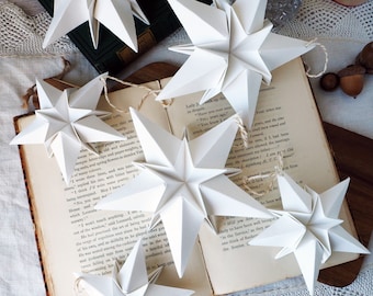 Scandi Nordic White Origami Paper Star Decoration - Modern Minimalist White Christmas Decor