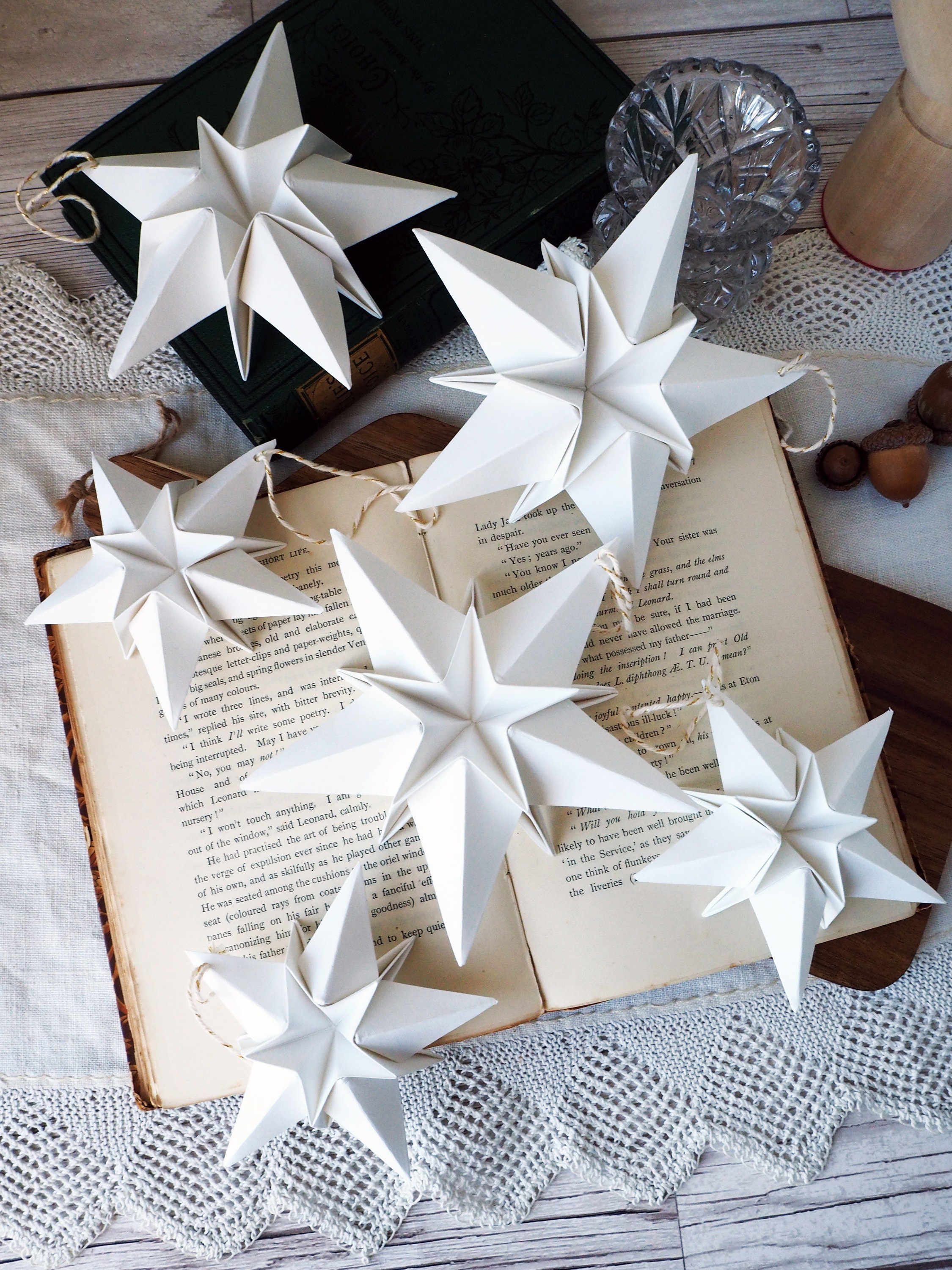 Origami Inspired Paper Star Ornament Pair