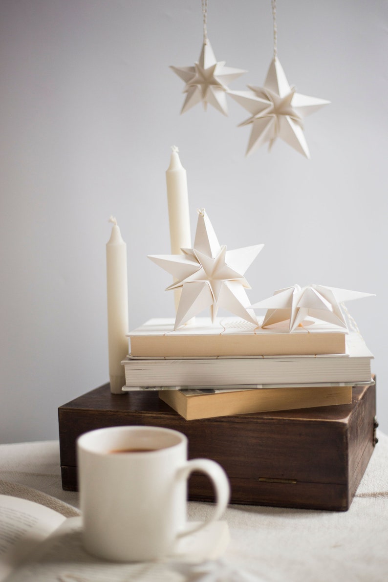 Scandi Nordic White Origami Paper Star Decoration Modern Minimalist White Christmas Decor image 5