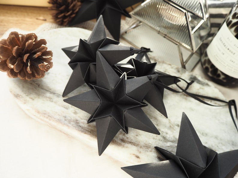 Black Paper Star Christmas Decoration Monochrome Minimalist Home Decor Goth Christmas decor image 3